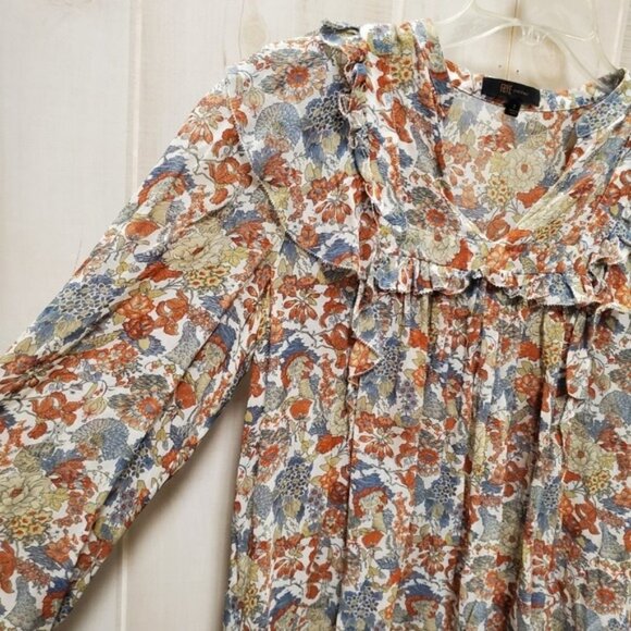 100% Silk Frye Ruffle Blouse Boho Peasant Balloon Sleeve - Picture 7 of 12